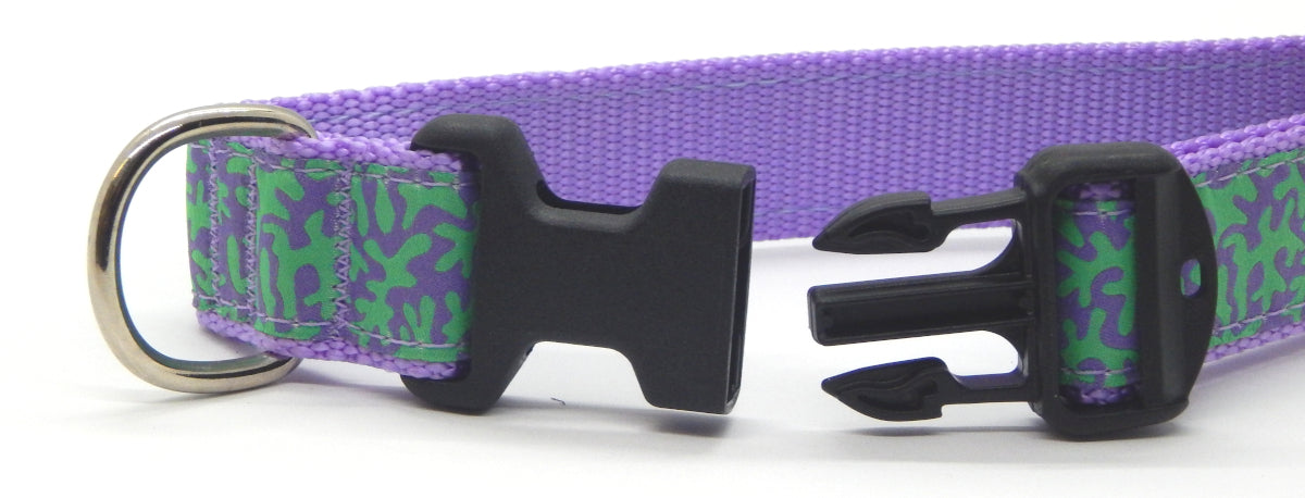 Preston Ribbons "Lilac and Green Coral" Collar, Leash, Set, MEDIUM/LARGE Dogs, FREE Matching Key Ring with Set