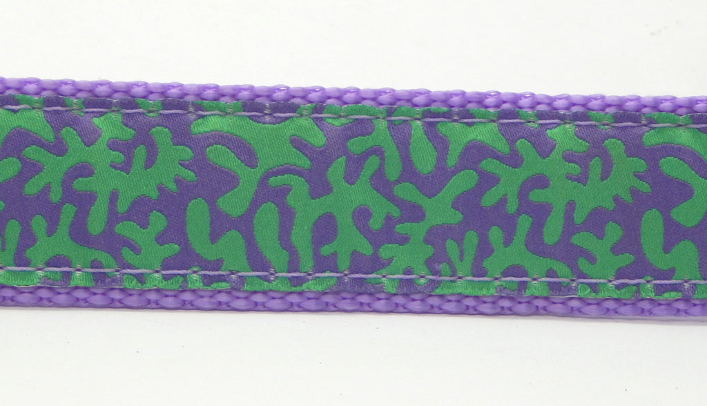 Preston Ribbons "Lilac and Green Coral" Collar, Leash, Set, MEDIUM/LARGE Dogs, FREE Matching Key Ring with Set