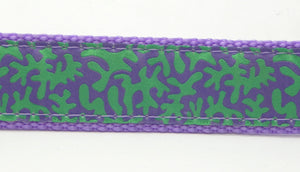 Preston Ribbons "Lilac and Green Coral" Collar, Leash, Set, MEDIUM/LARGE Dogs, FREE Matching Key Ring with Set