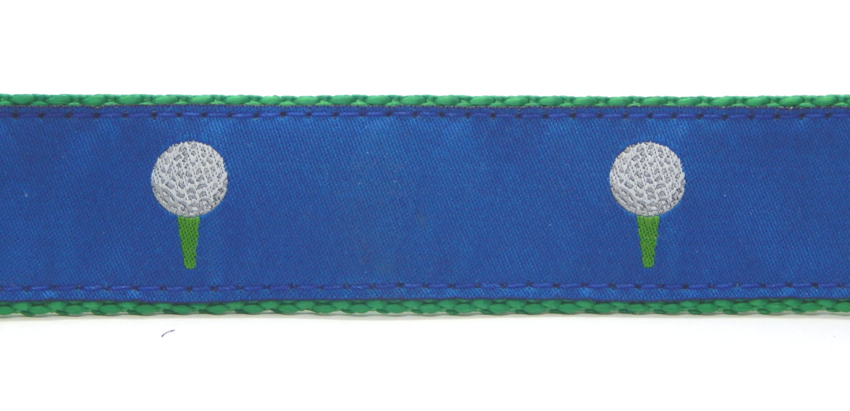 Preston Ribbons "Golf Ball on Blue" Collar, Leash, Set, MEDIUM/LARGE Dogs, FREE Matching Key Ring with Set