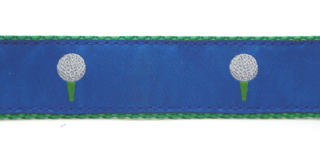 Preston Ribbons "Golf Ball on Blue" Collar, Leash, Set, MEDIUM/LARGE Dogs, FREE Matching Key Ring with Set