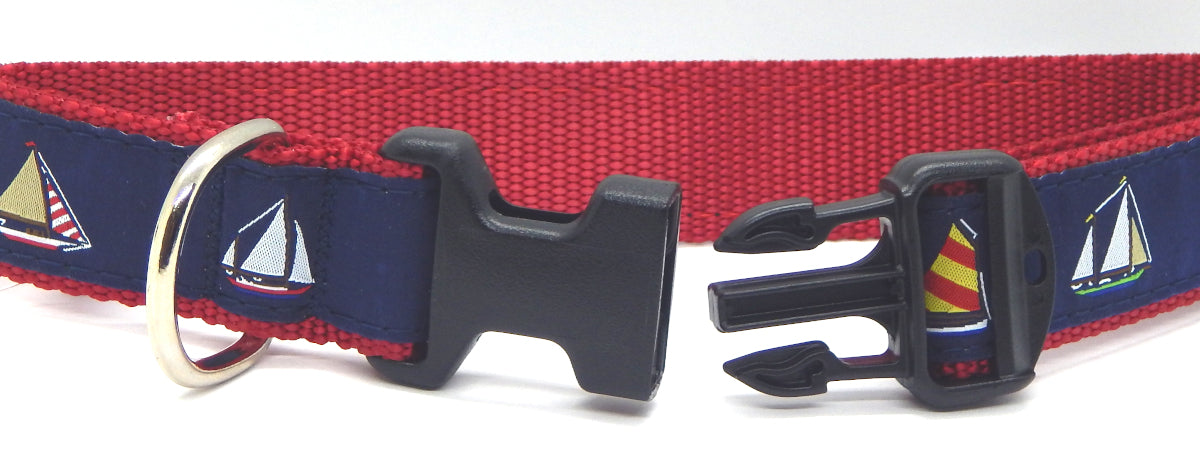Preston Ribbons "4 Sailboats" Collar, Leash or Set - FOR MEDIUM and LARGE DOGS ONLY!