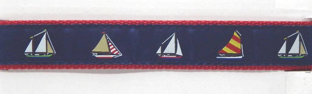 Preston Ribbons "4 Sailboats" Collar, Leash or Set - FOR MEDIUM and LARGE DOGS ONLY!
