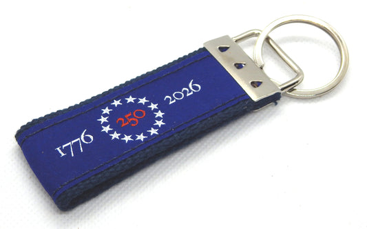 Preston "America 250" Classic Ribbon Key Ring, Navy Cotton Web