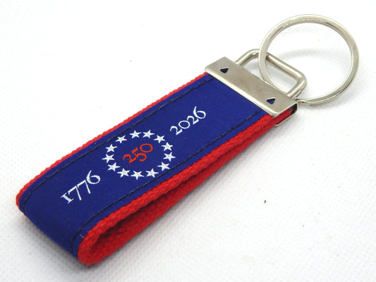 Preston "America 250" Classic Ribbon Key Ring, Red Cotton Web