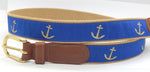 Preston Leather "Glittery Gold Anchor" Belt, Khaki Web, Size 34, MISFIT BELT SALE