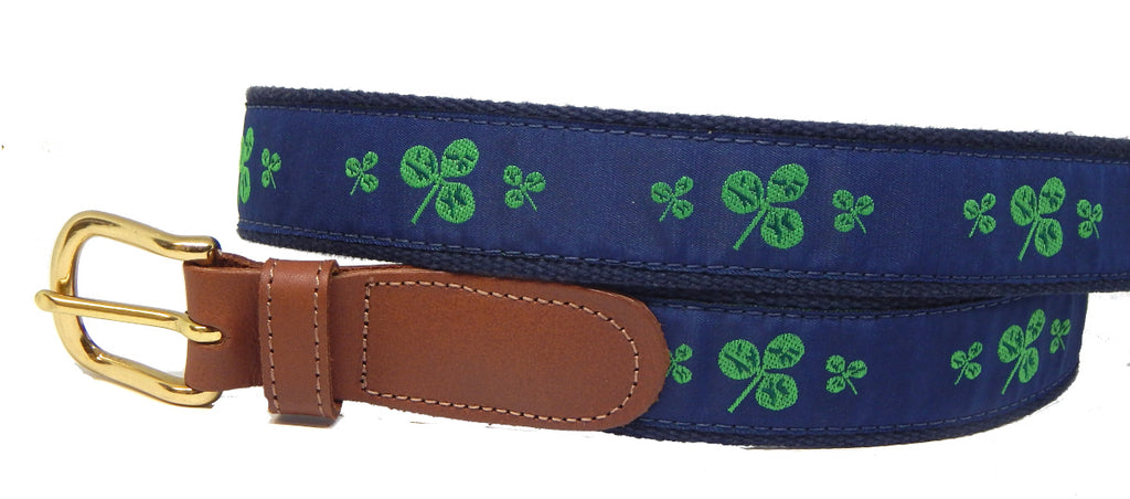 Preston Leather "Shamrocks on Navy" Belt, Navy Web, Size 34, MISFIT BELT SALE