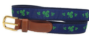Preston Leather "Shamrocks on Navy" Belt, Navy Web, Size 36, MISFIT BELT SALE