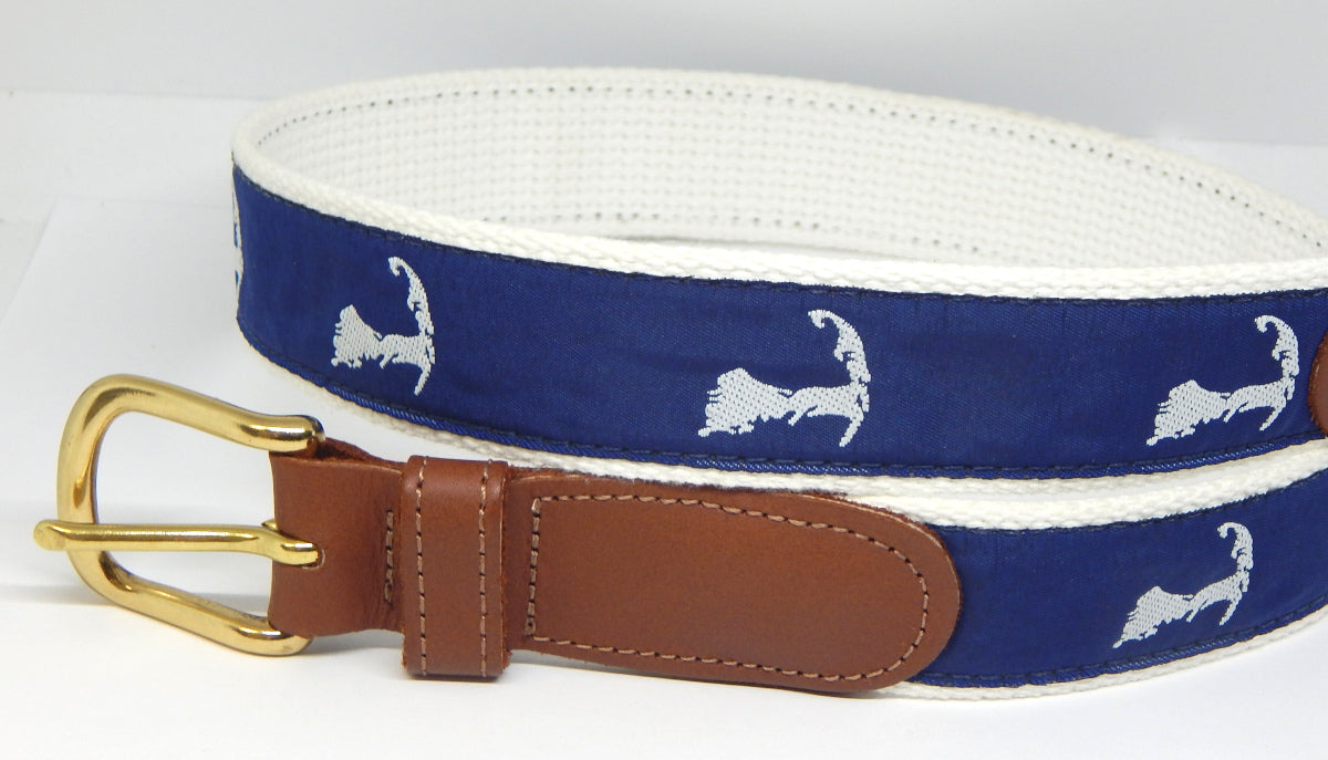 Preston Leather "Map of Cape Cod" Belt, White Web, Size 30, MISFIT BELT SALE