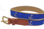 Preston Leather "Glittery Golden Anchor" Belt, Khaki Web, Size 32, MISFIT BELT SALE
