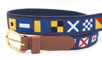 Preston Leather "A-Z Code Flag" Belt, Navy Web, Size 32, MISFIT BELT SALE