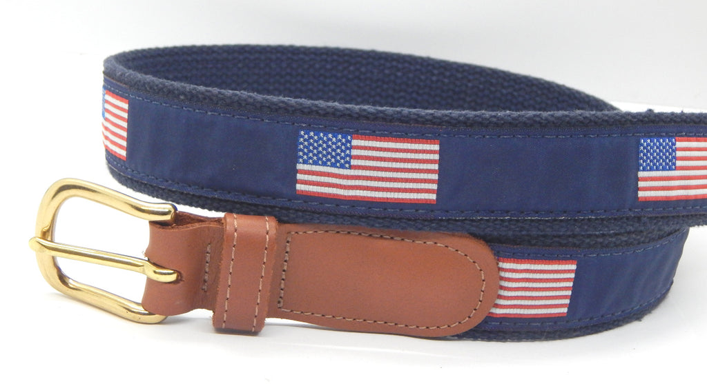 Preston Leather "American Flag" Belt, Navy Web, Size 30, MISFIT BELT SALE