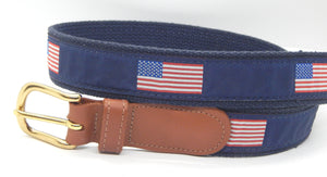 Preston Leather "American Flag" Belt, Navy Web, Size 30, MISFIT BELT SALE