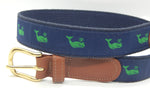 Preston Leather "Green Whale" Belt, Navy Web, Size 30, MISFIT BELT SALE