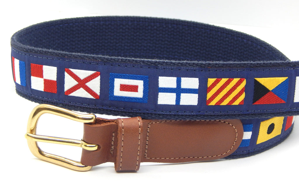 Preston Leather "A-Z Code Flag" Belt, Navy Web, Size 32, MISFIT BELT SALE