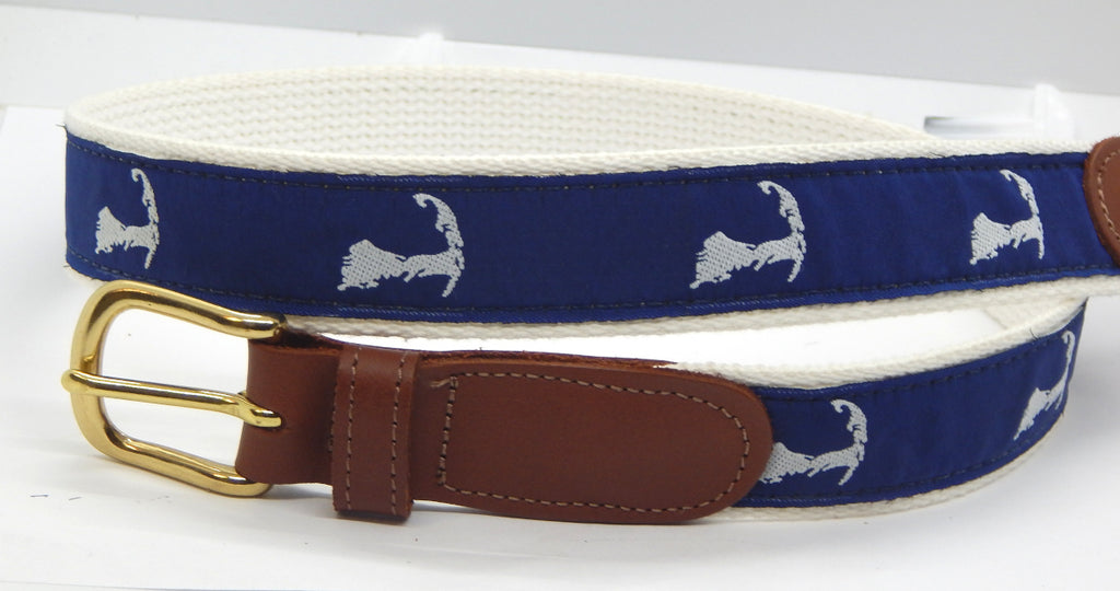 Preston Leather "Map of Cape Cod" Belt, White Web, Size 32, MISFIT BELT SALE
