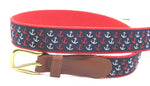 Preston Leather "Patriotic Anchors" Belt, Red Web, Size 32, MISFIT BELT SALE