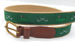 Preston Leather "Golf Clubs/18th Hole" Belt, Khaki Web, Size 42, MISFIT BELT SALE