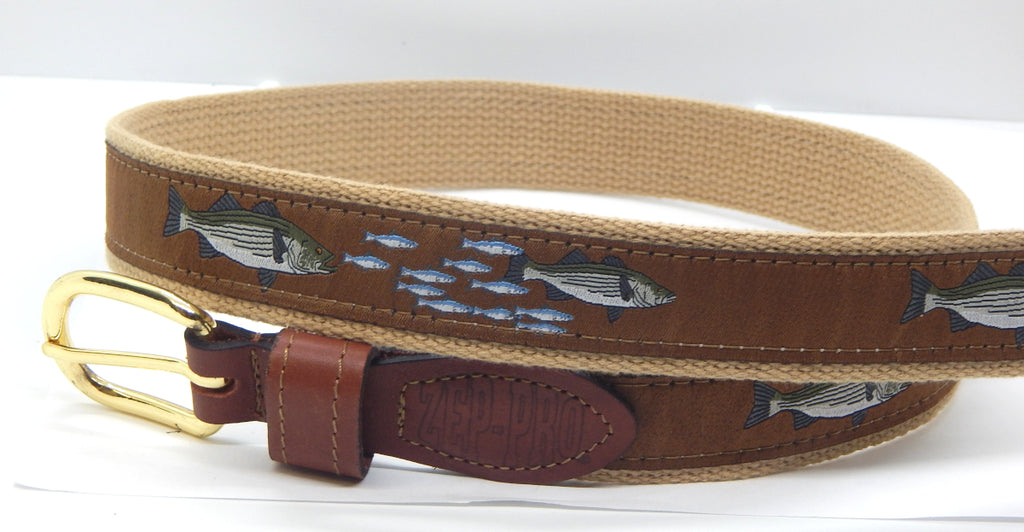 "Striped Bass Family" Belt, Khaki Web, Size 46, MISFIT BELT SALE