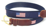 Preston Leather "American Flag" Belt, Navy Web, Size 32, MISFIT BELT SALE