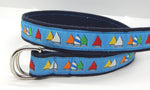 Preston Leather "Rainbow Fleet on Light Blue" Double D-Ring Belt, Navy Web, Size XS, MISFIT BELT SALE