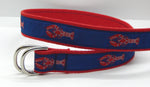 Preston Leather "Red Lobster" Double D-Ring Belt, Navy Web, Size XL, MISFIT BELT SALE