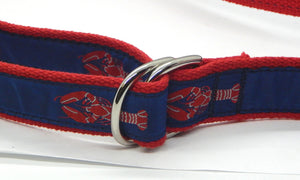 Preston Leather "Red Lobster" Double D-Ring Belt, Navy Web, Size XL, MISFIT BELT SALE