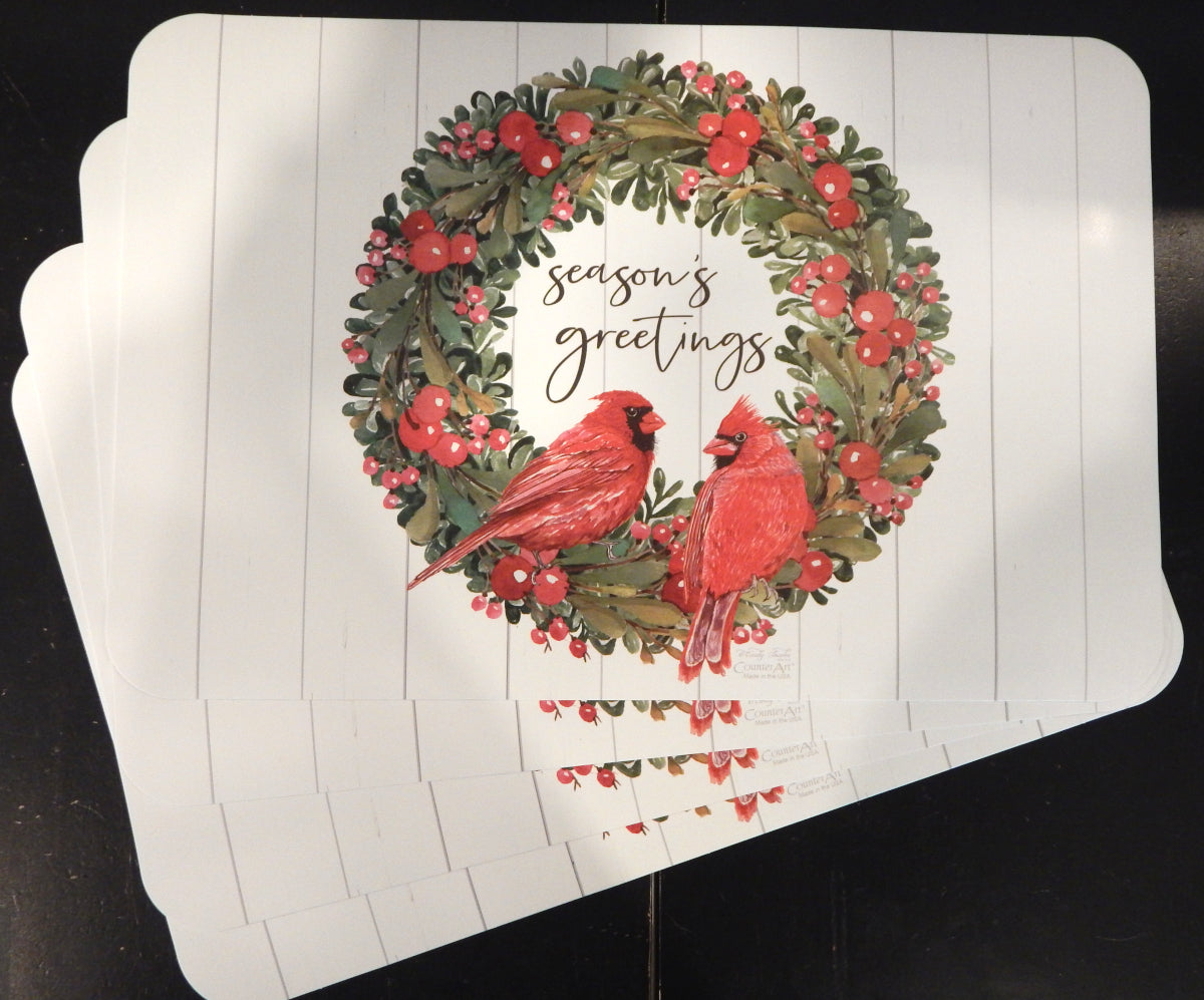 Season's Greetings Wreath<br>Holiday Vinyl Placemats<br>SET OF 4