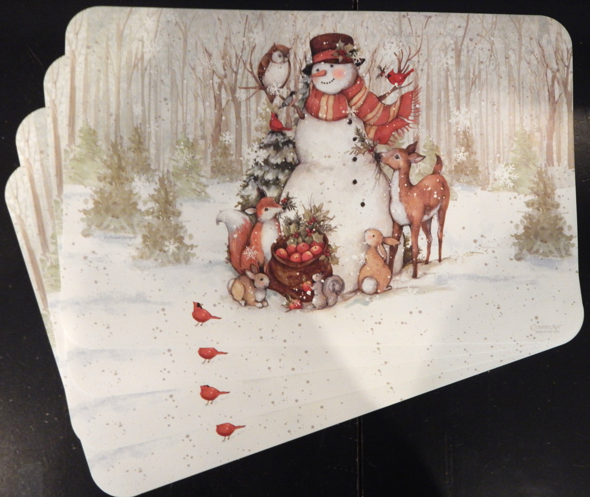 Snowman with Animals<br>Holiday Vinyl Placemats<br>SET OF 4