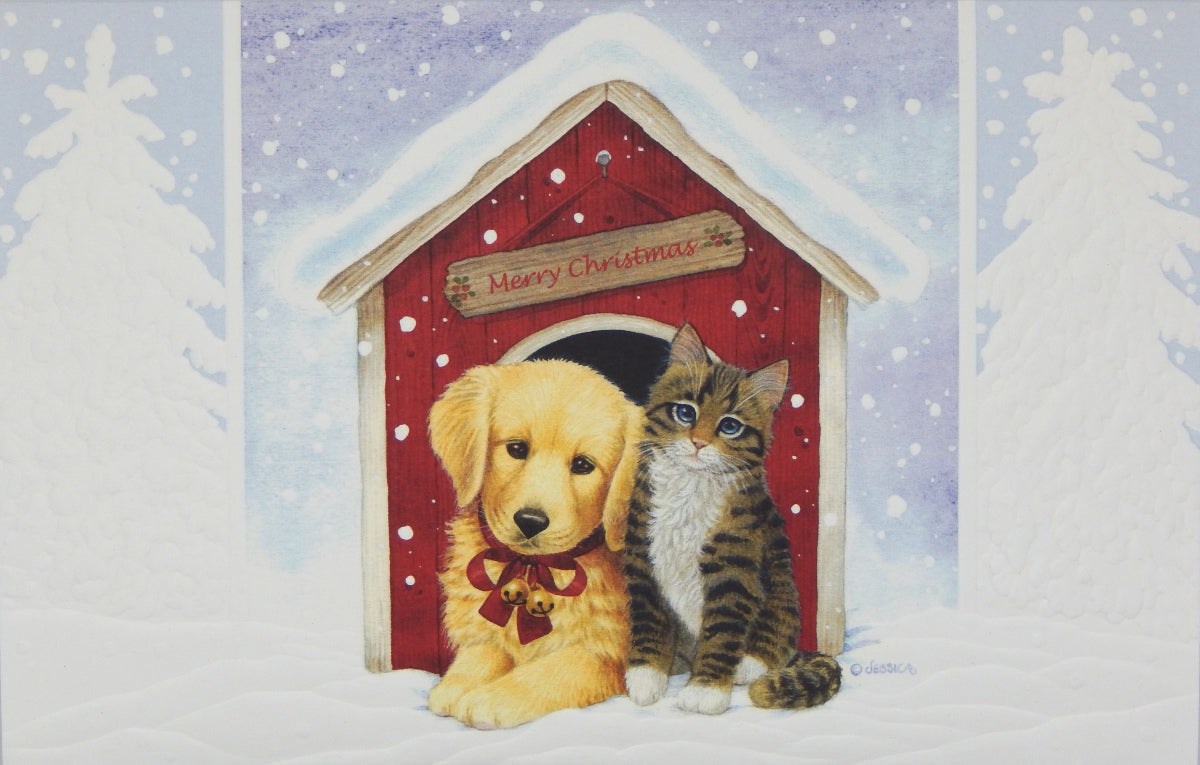 "Merry Christmas"<br>Cat/Dog Christmas Cards (#1423)<br>Embossed by Pumpernickel Press