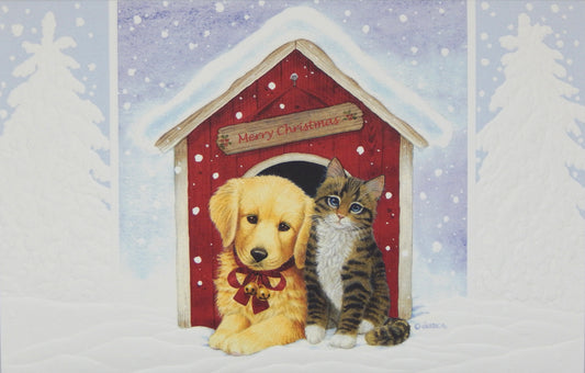 "Merry Christmas"<br>Cat/Dog Christmas Cards (#1423)<br>Embossed by Pumpernickel Press