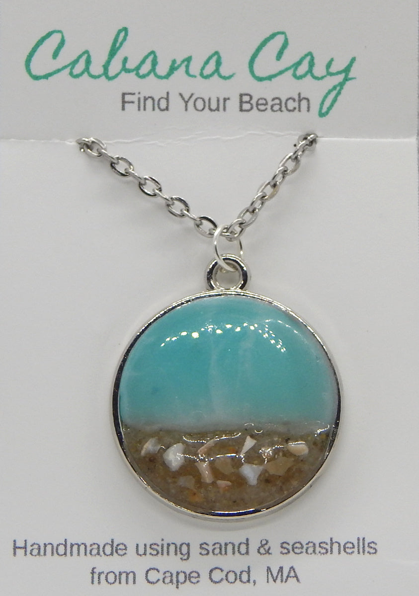 Beach Sand and Seashell<br>Silver Circle Necklace<br>Cape Cod, MA