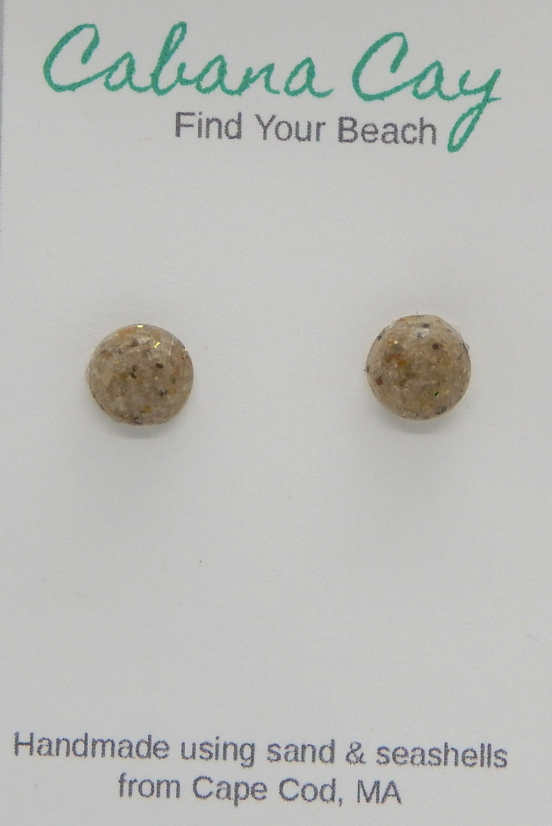 Beach Sand and Seashells<br>Tiny Round Seashell Stud Earrings<br>Cape Cod, MA