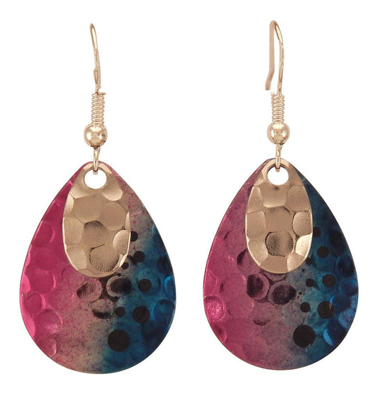 Fishing Lure Drop Style Earrings, 2 pc., Pink and Teal, Tiny Silver Tone, Dimpled Lures
