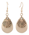 Fishing Lure Drop Style Earrings, 2 pc., Silver Tone Scallop Shell, White Sparkle Lure Backing