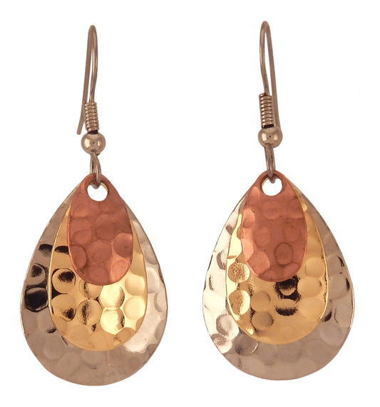 Fishing Lure Drop Style Earrings, 3-pc., Dimpled, Gold, Silver, Copper Tones