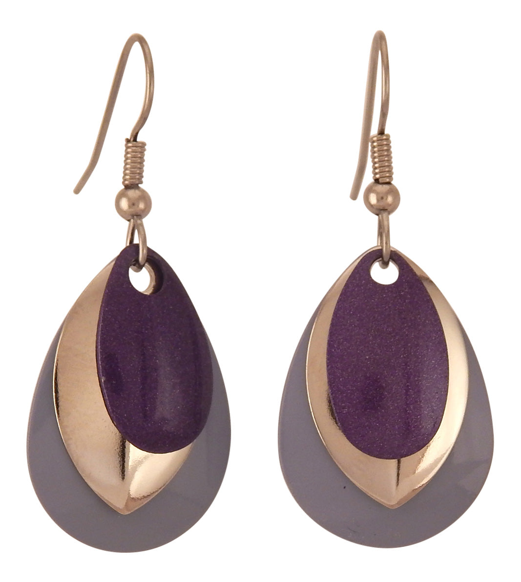 Fishing Lure Drop Style Earrings, 3-pc., Shades of Purple, Silver Tone