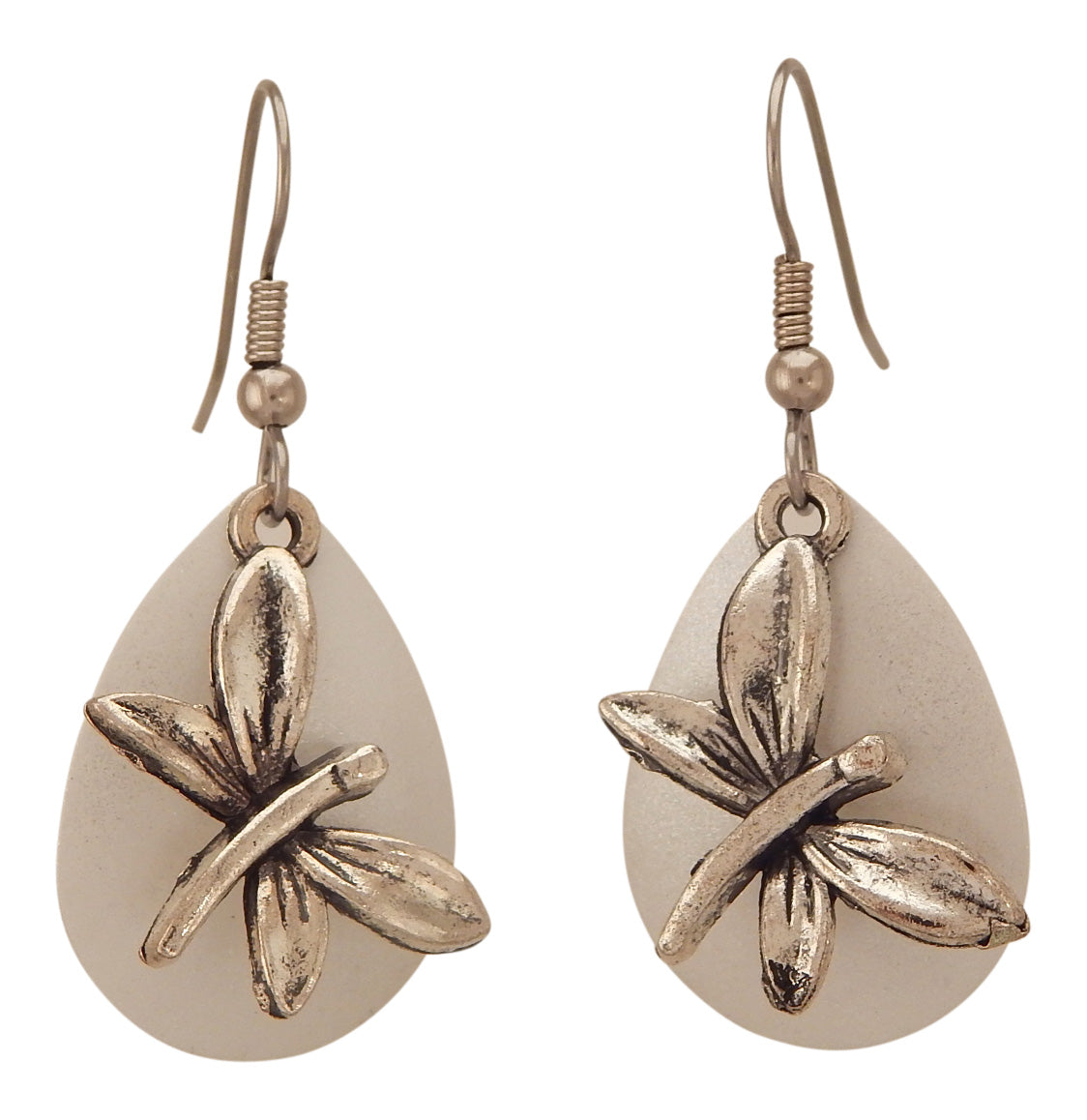 Fishing Lure Drop Style Earrings, 2-pc., Silver Tone Dragonfly, White Backing Lure