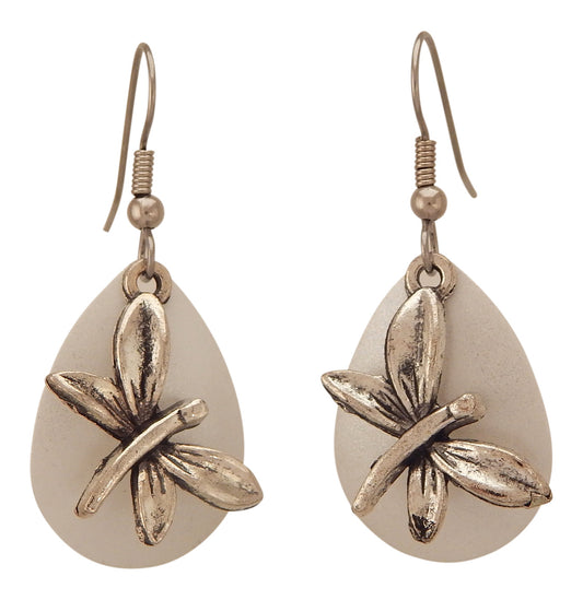 Fishing Lure Drop Style Earrings, 2-pc., Silver Tone Dragonfly, White Backing Lure