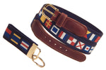 Preston Leather "Nautical Code Flag" Belt, Navy Web, FREE Matching Key Ring