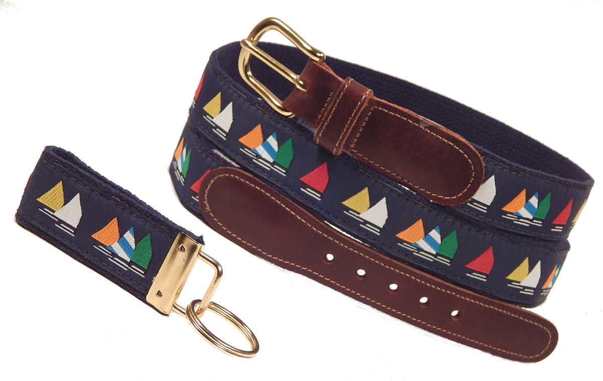 Preston Leather "Rainbow Fleet on Navy," Navy Web, FREE Matching Key Ring