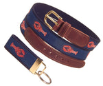 Preston Leather "Red Lobster" Belt, Navy Web, FREE Matching Key Ring