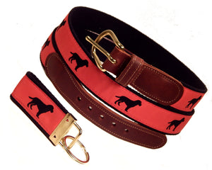 Preston Leather "Black Dog" Belt, Black Web, FREE Matching Key Ring