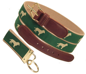 Preston Leather "Yellow Dog" Belt, Khaki Web, FREE Matching Key Ring