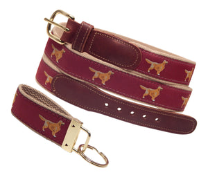 Preston Leather "Golden Retriever" Belt, Khaki Web, FREE Matching Key Ring