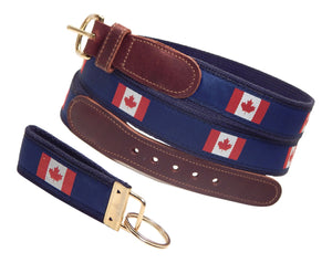 Preston Leather "Canadian Flag" Belt, Navy Web, FREE Matching Key Ring