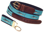 Preston Leather "Marlin" Belt, Navy Web, FREE Matching Key Ring