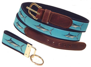 Preston Leather "Marlin" Belt, Navy Web, FREE Matching Key Ring