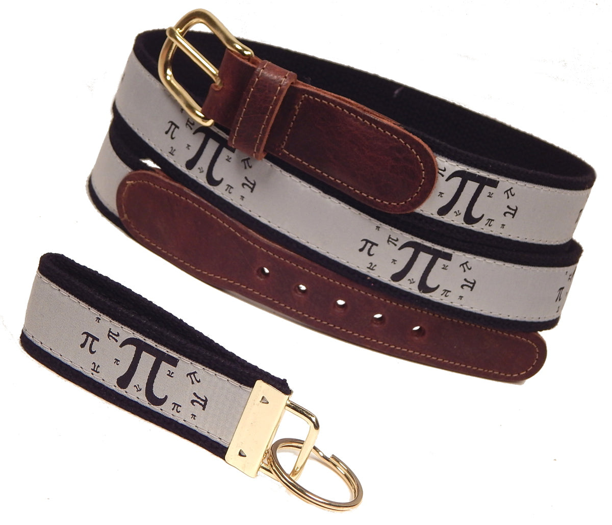 Preston Leather "Pi Symbol" Belt, Black Web, FREE Matching Key Ring
