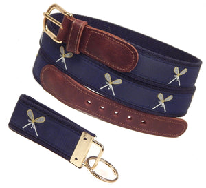 Preston Leather "Lacrosse" Belt, Navy Web, FREE Matching Key Ring